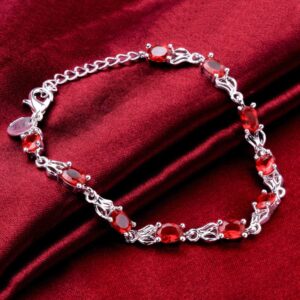 WDIYIEETN Fashion Jewelry Ruby Bracelet 925 Sterling Silver Oval Cut Red Cubic Zirconia Crystal Diamond Wedding Bracelet for Women