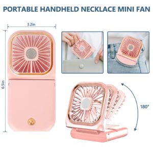 Allxin Portable Neck Fan Mini Quiet Handheld Personal Foldable USB Rechargeable Fan Operated for Home Office Outdoor Travel, 3000mAh Power Bank Hands Free Necklace Fans (Update Pink)