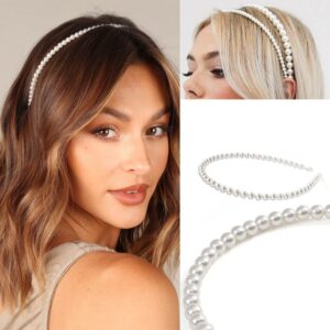 LAPOHI 6 Packs Fashion Pearl Headbands for Women Girls, White Bridal Pearl Rhinestones Hairbands Head Bands Accessories for Wedding, Gathering, Daily