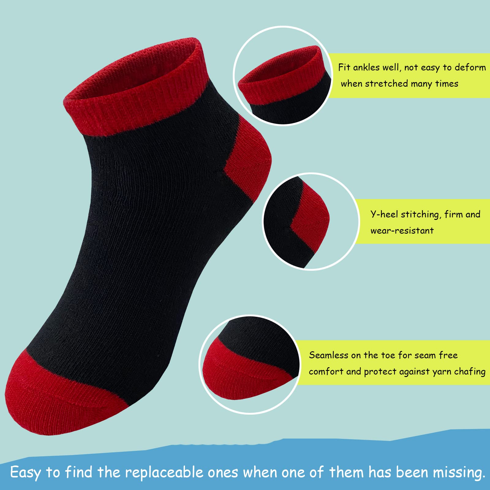 Tsmollyu 15 Pairs Kids Low Cut Socks Half Cushion Sport Ankle Athletic Socks for Little Big Kids(4-6 Years)