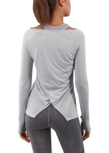 bestisun long sleeve workout shirts activewear athletic yoga tops gym clothes sweatshirt for women gray xl