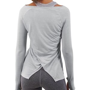 Bestisun Long Sleeve Workout Shirts Activewear Athletic Yoga Tops Gym Clothes Sweatshirt for Women Gray XL