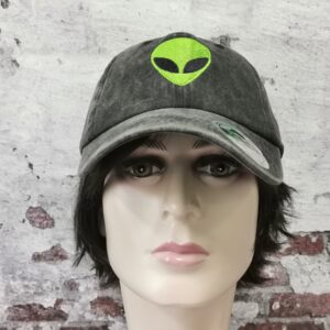 Hepandy Embroidered Green Alien Head Baseball Cap for Kids Women Men, Washed Black Embroidery Trucker Hat, Adjustable Snapback Dad Hats