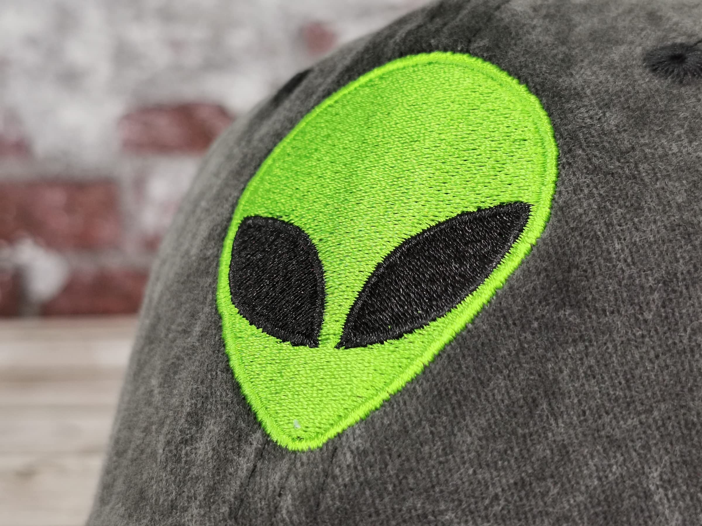 Hepandy Embroidered Green Alien Head Baseball Cap for Kids Women Men, Washed Black Embroidery Trucker Hat, Adjustable Snapback Dad Hats