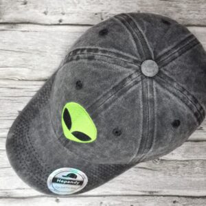 Hepandy Embroidered Green Alien Head Baseball Cap for Kids Women Men, Washed Black Embroidery Trucker Hat, Adjustable Snapback Dad Hats