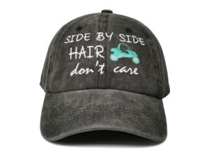 hepandy embroidered side by side hair don't care trucker hat, embroidery mesh baseball cap for kids women men, adjustable dad hat