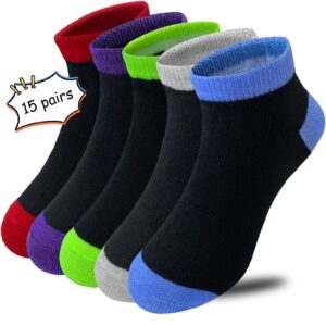 Tsmollyu 15 Pairs Kids Low Cut Socks Half Cushion Sport Ankle Athletic Socks for Little Big Kids(4-6 Years)