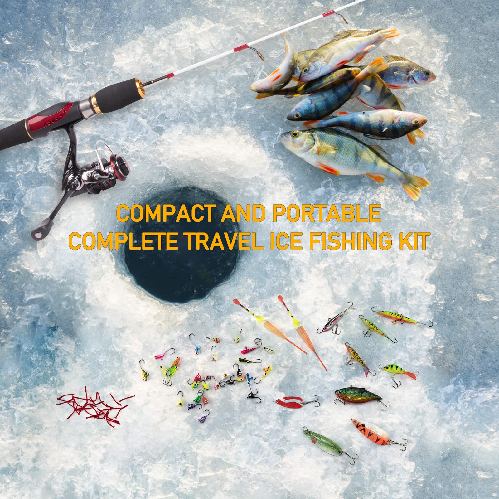 Dr.Fish Ice Fishing Rod and Reel Combo with 2 Ice Spinning Reels Ice Fishing Gears Equipment Ice Fishing Pole Ice Jig Lures