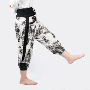 Kurop Saruel Pants Carp Pattern Japanese Pattern Wide Pants Thai Pants Aladdin Pants Dancewear Yoga Gaucho Men's Women's (Carp D)