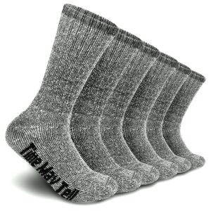 Time May Tell Mens Merino Wool Hiking Cushion Socks Thermal Warm Crew Winter Boot Socks Pack (Dark Grey(3 pairs), US Size 5~9)