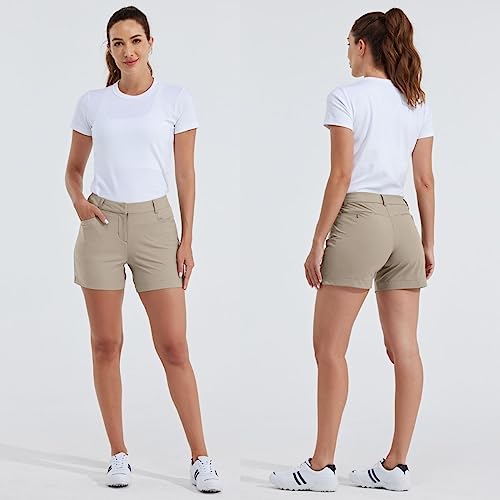 Willit Women's 4.5" Golf Shorts Hiking Athletic Shorts with Pockets Quick Dry Water Resistant Khaki Size 4