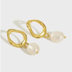 Simple Irregular Pearl Earrings in 18K Gold, Natural Baroque Pearl Dangle Earrings, Wonderful Gift for Her (Yellow Gold, 18K)