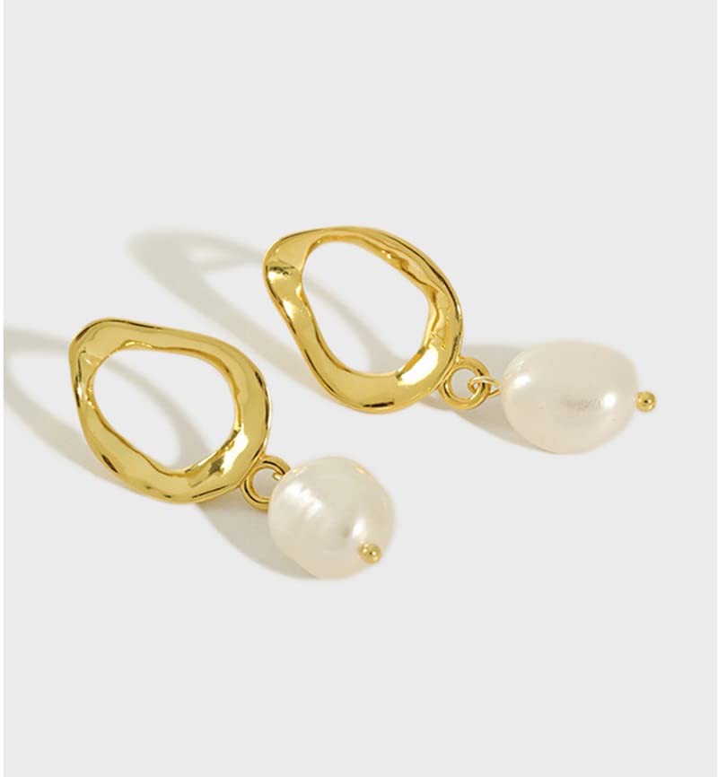 Simple Irregular Pearl Earrings in 18K Gold, Natural Baroque Pearl Dangle Earrings, Wonderful Gift for Her (Yellow Gold, 18K)