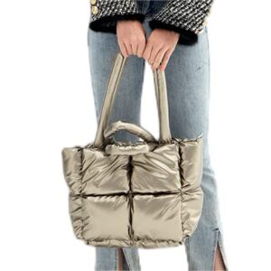 Trendy Puffer Tote Bag, Lightweight Padding Shoulder Bag, Winter Shoulder Bag (Bronze)