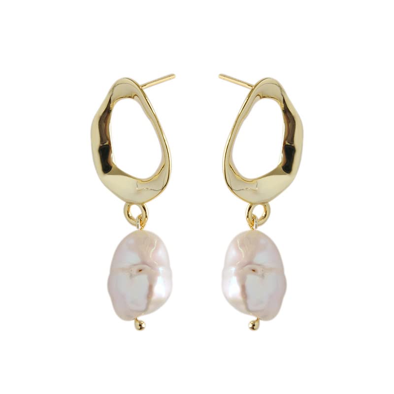 Simple Irregular Pearl Earrings in 18K Gold, Natural Baroque Pearl Dangle Earrings, Wonderful Gift for Her (Yellow Gold, 18K)