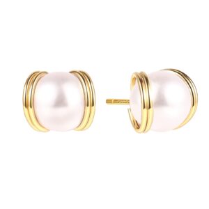 925 sterling silver post stud earrings, trendy pearl stud earrings lucky clover studs earrings for women