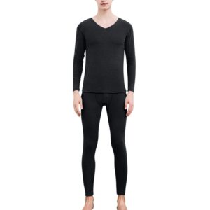 Mens Long Johns Thermal Set Winter Warm Heavyweight Long Johns Base Layer Fleece Lined Base Layer Set(Black,4X-Large)