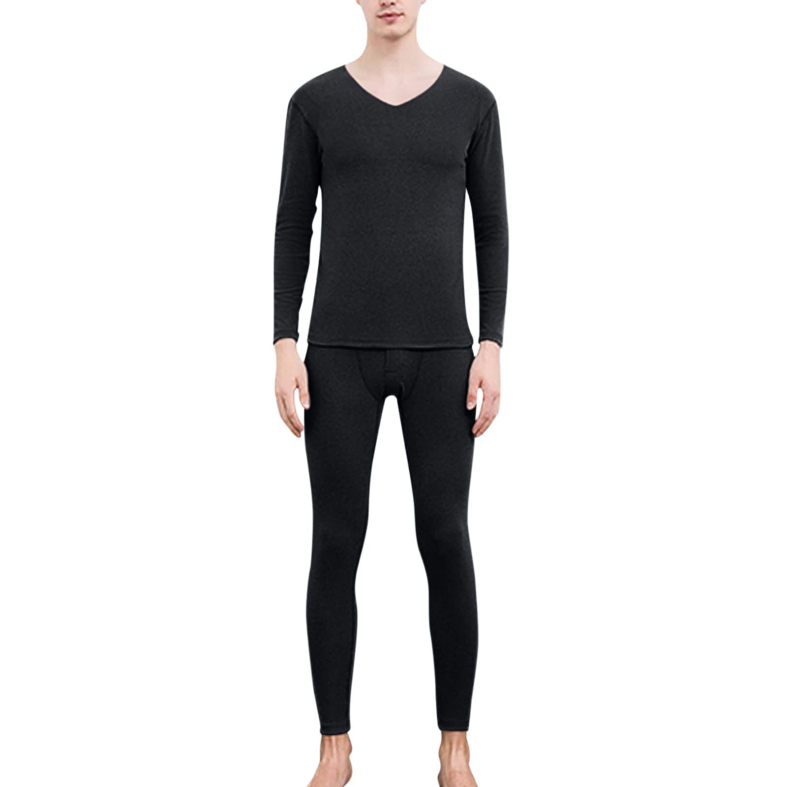 Mens Long Johns Thermal Set Winter Warm Heavyweight Long Johns Base Layer Fleece Lined Base Layer Set(Black,4X-Large)