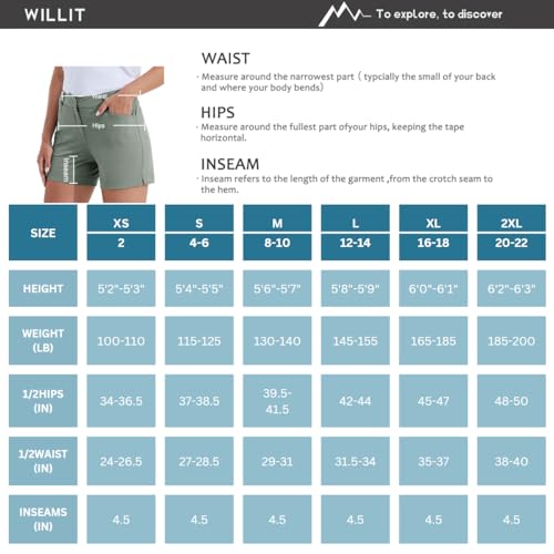 Willit Women's 4.5" Golf Shorts Hiking Athletic Shorts with Pockets Quick Dry Water Resistant Khaki Size 4