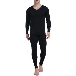 Mens Long Johns Thermal Set Winter Warm Heavyweight Long Johns Base Layer Fleece Lined Base Layer Set(Black,4X-Large)