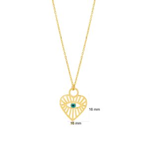 Ambica New York Heart Evil Eye Necklace for Women,14K Gold Plated Necklace with Heart Pendant,Turquoise Evil Eye Pendant Third Eye Necklace, Sterling Silver, No Gemstone