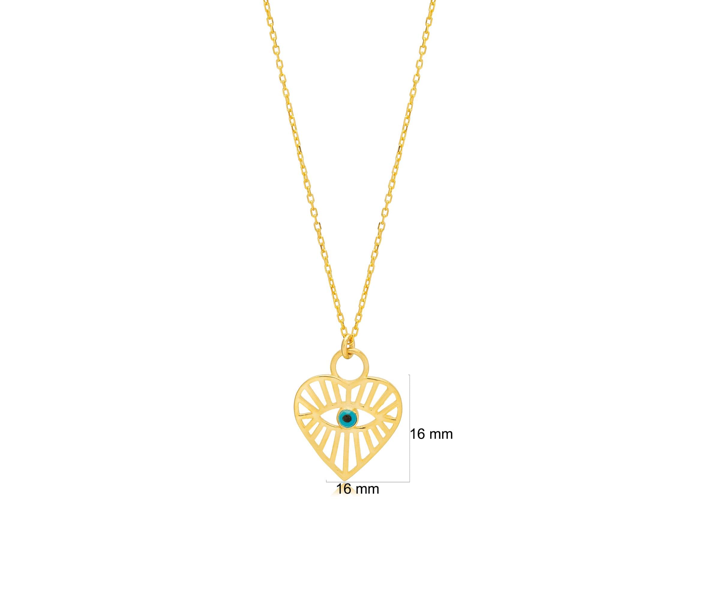 Ambica New York Heart Evil Eye Necklace for Women,14K Gold Plated Necklace with Heart Pendant,Turquoise Evil Eye Pendant Third Eye Necklace, Sterling Silver, No Gemstone