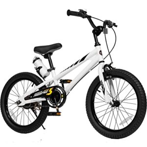 royalbaby freestyle dual handbrakes kids bike, 18 inch wheels learning bicycle for beginners boys girls age 5-9 years, white