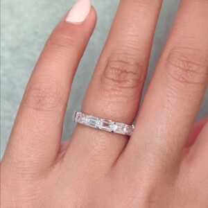 Fascinating Diamonds 2 Carat LAB GROWN Emerald Cut Diamond 14K White Gold Seven Stone LAB CREATED Anniversary Band for Women Premium Collection (2 ctw, F Color, VS1 Clarity) Size 4.5