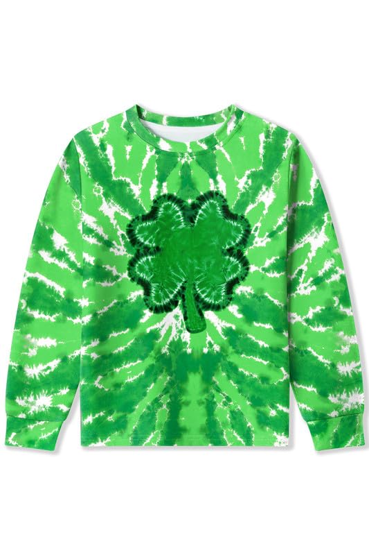 IIMMER Little Boys Girls Fahion St Patty Day Tie Dye Irish Shamrock Long Sleeve Shirt 7-8 Years