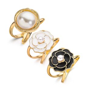 3pcs elegant pearl floral scarf ring clip camellia flower scarf buckle for women scarf ring buckle women fashion metal shawl clip buckle lady girls decoration accessories (28mm) (3, 28)