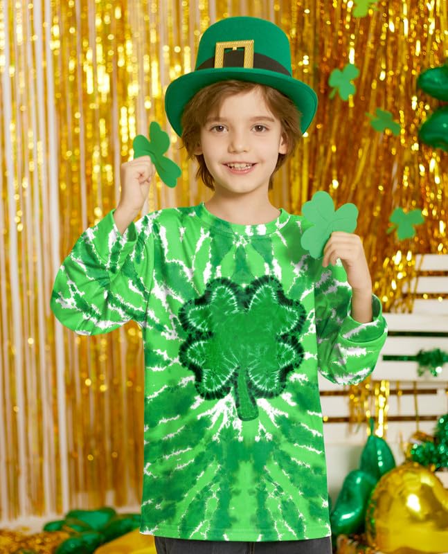 IIMMER Little Boys Girls Fahion St Patty Day Tie Dye Irish Shamrock Long Sleeve Shirt 7-8 Years