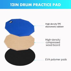 GrowDaily Drum Practice Pad for drumming drum pad and sticks 12 In,Sided With 2 Pairs/4 Maple 5A Drum Sticks & Storage Bag (Blue)