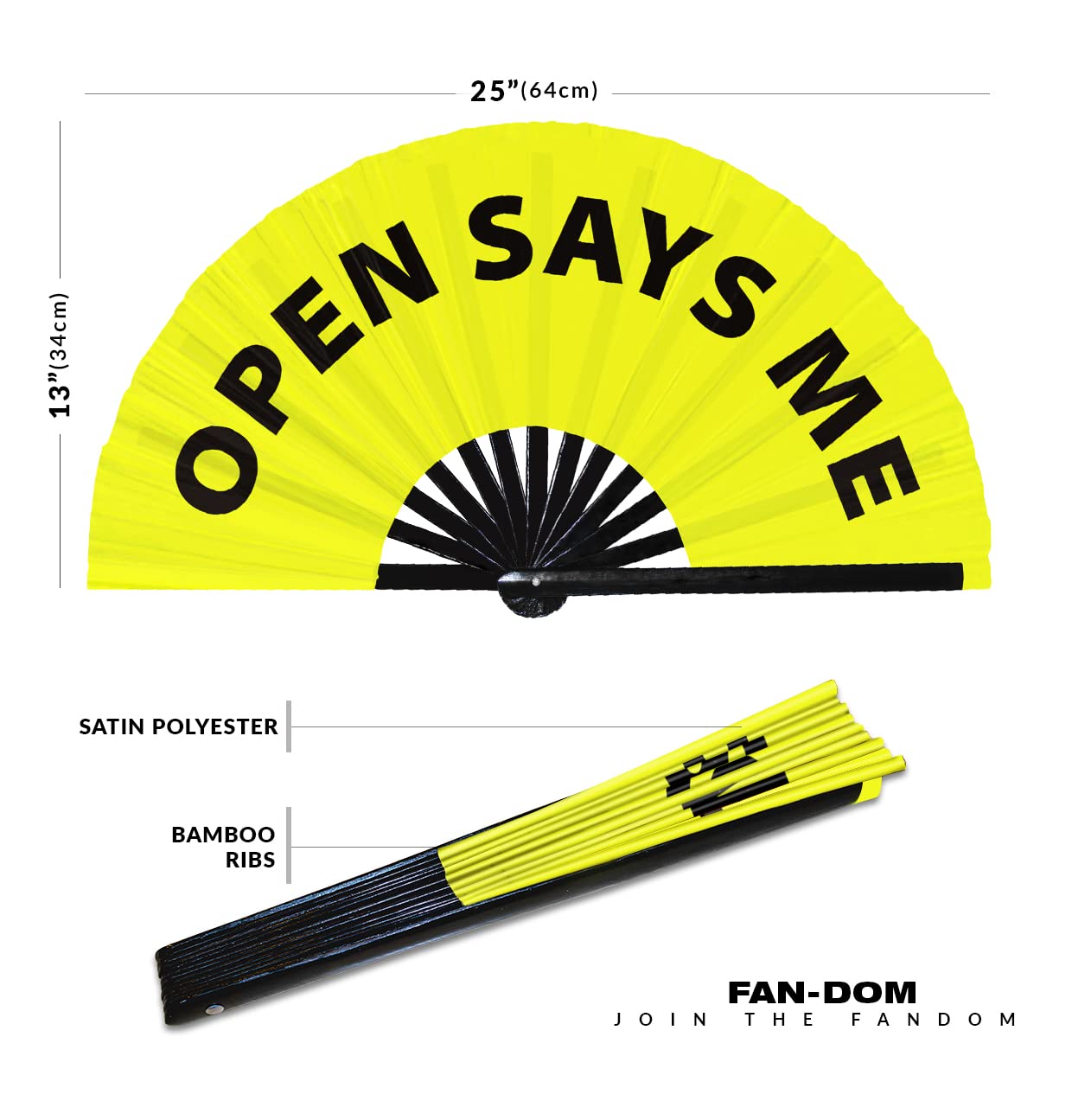 Open Says Me hand fan foldable bamboo circuit hand fan funny gag slang words expressions statement gifts Festival accessories Rave handheld Circuit event fan Clack fans (Yellow)