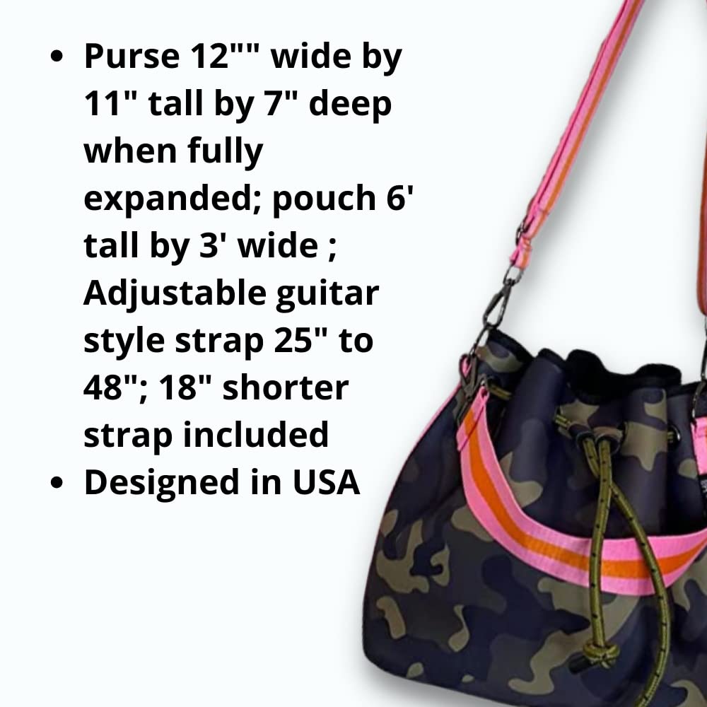 Dallas Hill Designs Crossbody Bucket Purse for Women | Neoprene Handbag | Drawstring Hobo Shoulder Bag | Plus Extra Pouch