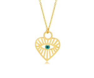 ambica new york heart evil eye necklace for women,14k gold plated necklace with heart pendant,turquoise evil eye pendant third eye necklace, sterling silver, no gemstone