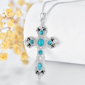 BETHZA Turquoise Cross Necklace for Women 925 Sterling Silver Genuine Turquoise Gothic Cross Pendant Western Boho for Christmas Birthday