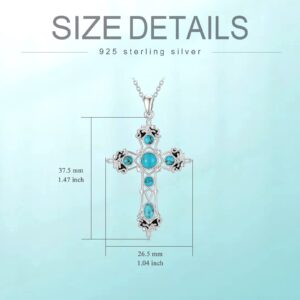 BETHZA Turquoise Cross Necklace for Women 925 Sterling Silver Genuine Turquoise Gothic Cross Pendant Western Boho for Christmas Birthday