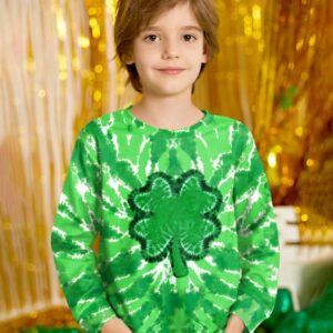 IIMMER Little Boys Girls Fahion St Patty Day Tie Dye Irish Shamrock Long Sleeve Shirt 7-8 Years