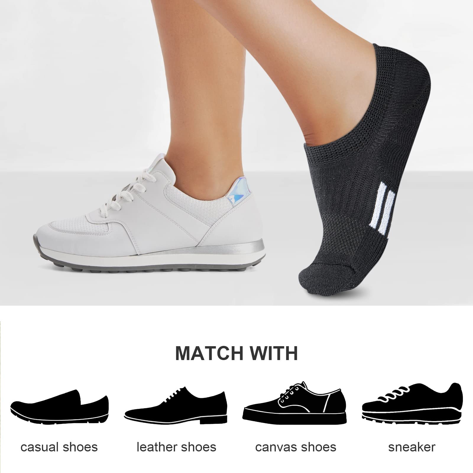 Amutost No Show Socks Womens Low Cut Ankle Socks White Black Athletic Running Socks Cushioned Size 8-10