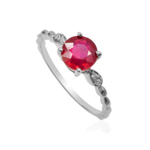 925 Sterling Silver Natural 7 MM Round Ruby Gemstone Ring July Birthstone Ruby Jewelry Solitary Proposal Ring Engagement Gift (RG-8016) (Sterling Silver, 7.5 US)