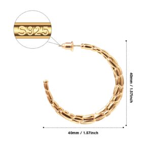 14K Gold Plated Chunky Hoop Earrings, Thick Lightweight Gold Open Hoops Earrings for Women