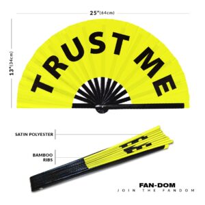 Trust Me hand fan foldable bamboo circuit hand fan funny gag slang words expressions statement gifts Festival accessories Rave handheld Circuit event fan Clack fans (Yellow)