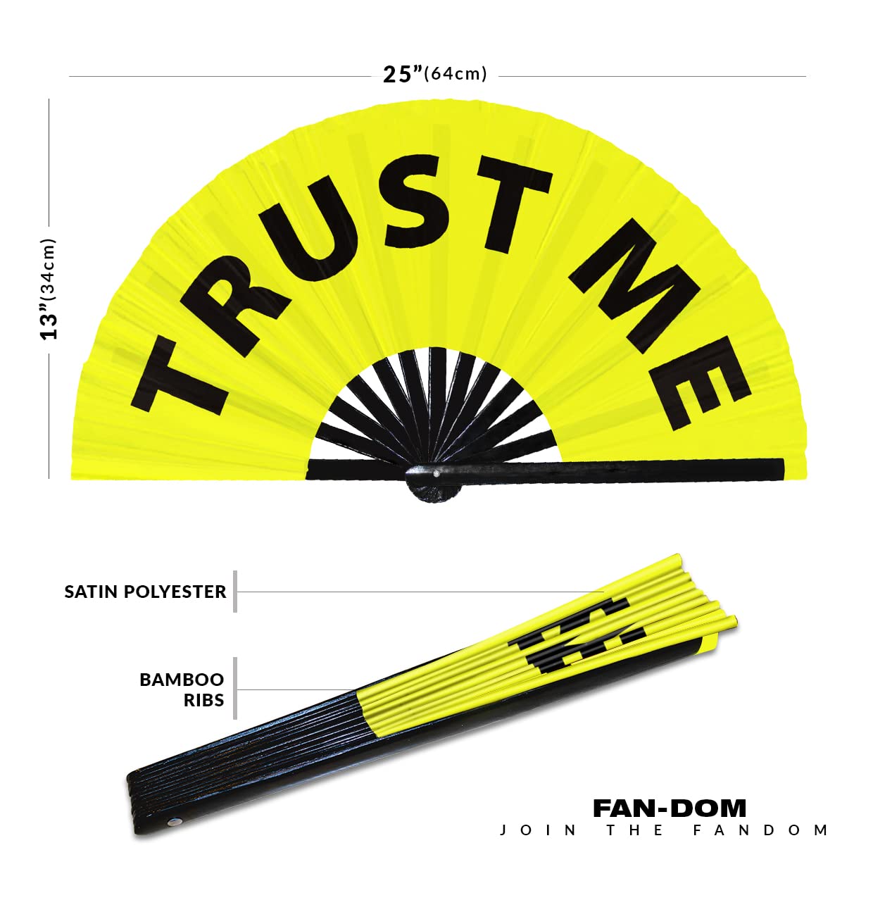 Trust Me hand fan foldable bamboo circuit hand fan funny gag slang words expressions statement gifts Festival accessories Rave handheld Circuit event fan Clack fans (Yellow)