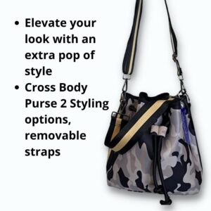 Dallas Hill Designs Crossbody Bucket Purse for Women | Neoprene Handbag | Drawstring Hobo Shoulder Bag | Plus Extra Pouch