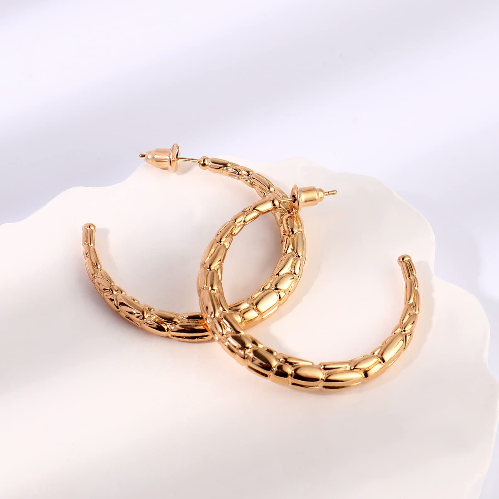 14K Gold Plated Chunky Hoop Earrings, Thick Lightweight Gold Open Hoops Earrings for Women