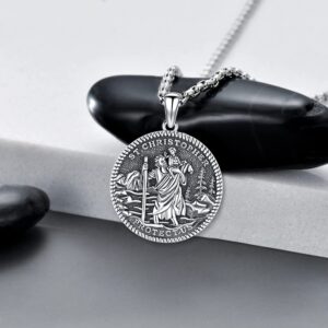 Aniu St Christopher Necklace for Men Saint Christopher Necklace for Men St Christopher Medal Medallion Pendant Necklace Sterling Silver Protect Talisman Necklace Tavel Jewelry