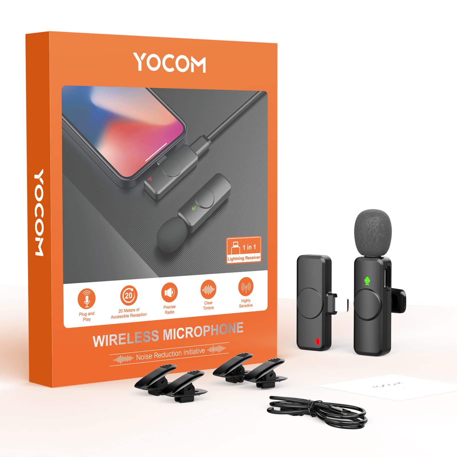 YOCOM Wireless Lavalier Lapel Microphone for iPhone, iPad, Professional Ultra-Low Delay Recording Mics with Noise Reduction Chip for 4-6H Long Creat Time, Live Stream, Interviews