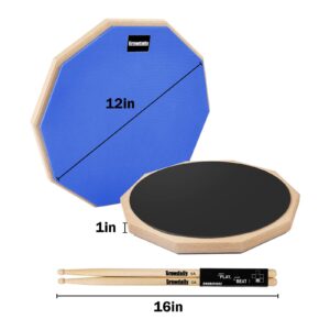 GrowDaily Drum Practice Pad for drumming drum pad and sticks 12 In,Sided With 2 Pairs/4 Maple 5A Drum Sticks & Storage Bag (Blue)