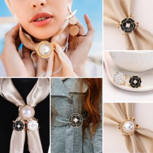 3PCS Elegant Pearl Floral Scarf Ring Clip Camellia Flower Scarf Buckle for Women Scarf Ring Buckle Women Fashion Metal Shawl Clip Buckle Lady Girls Decoration Accessories (28mm) (3, 28)