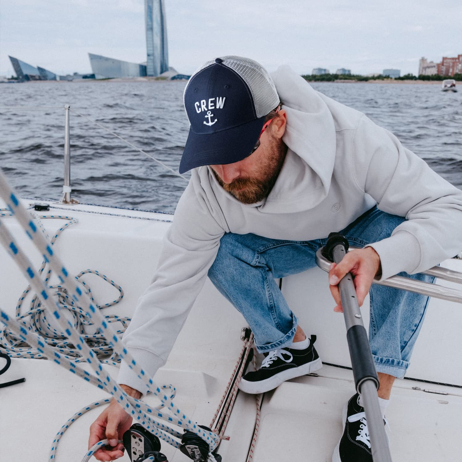 singwe Crew Hat Captain Hat Boat Accessories Skipper Baseball Cap Navy-Blue Sailor Trucker Hat for Men Women